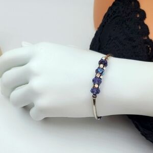 925 Sterling Silver & Elegant RARE Real Crystal  Purple Beaded Women's Bracelet